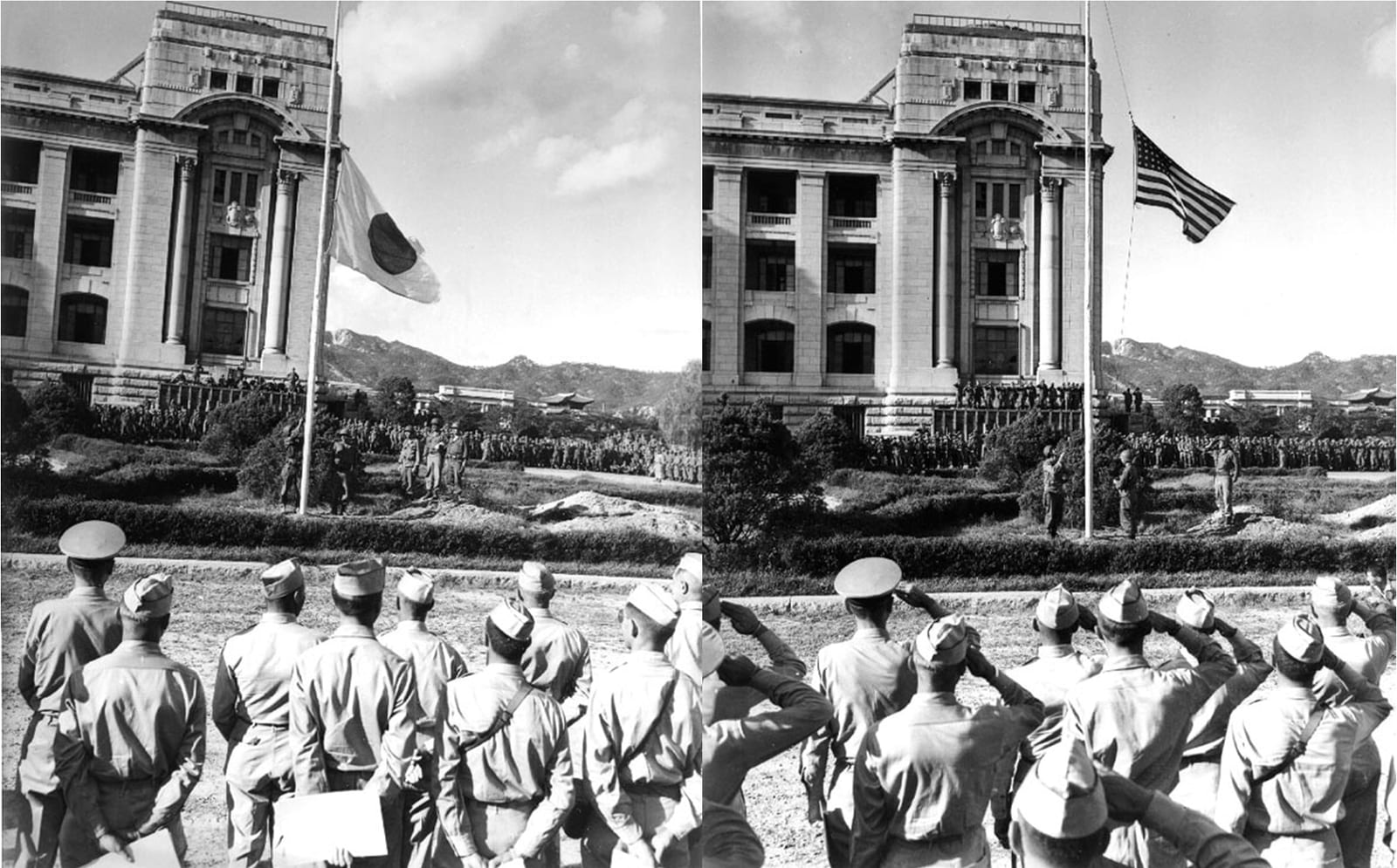 1945년 9월 9일, 서울 조선총독부 앞의 두 장면